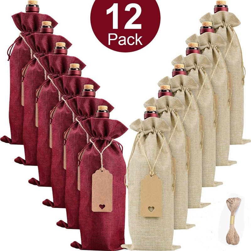 Sacs de vin en toile de jute robuste, 1 bouteille, pour cadeau, vente en gros