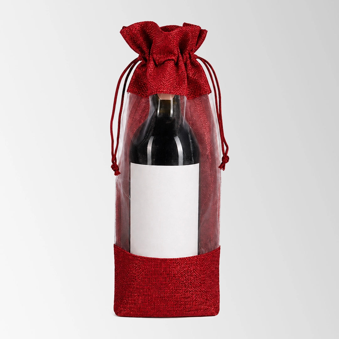 Burlap Jute Bottle Bags with Sheer Window for Wedding