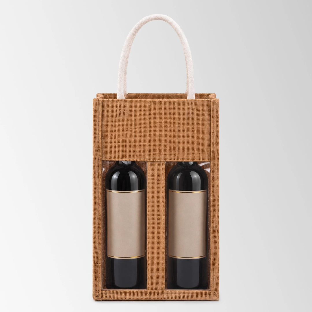 Burlap Wine Gift Bags with Double Window for Wedding
