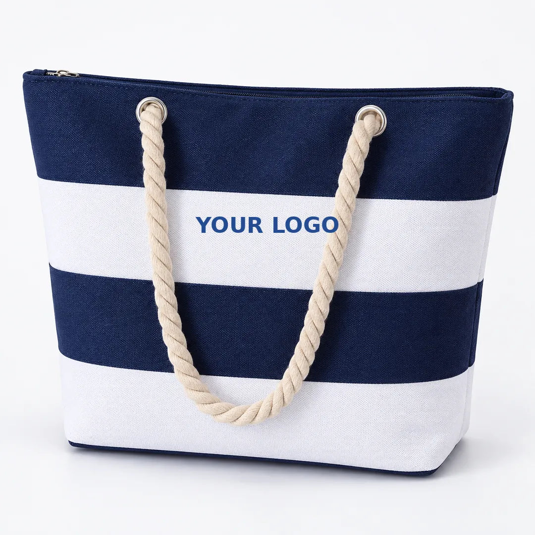 Striped Rope Handle Beach Tote Bags in Bulk