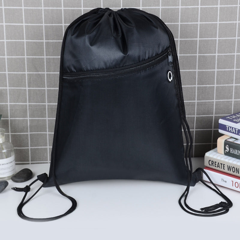 Sacs de sport durables en polyester avec cordon de serrage, vente en gros, avec poche avant à fermeture éclair