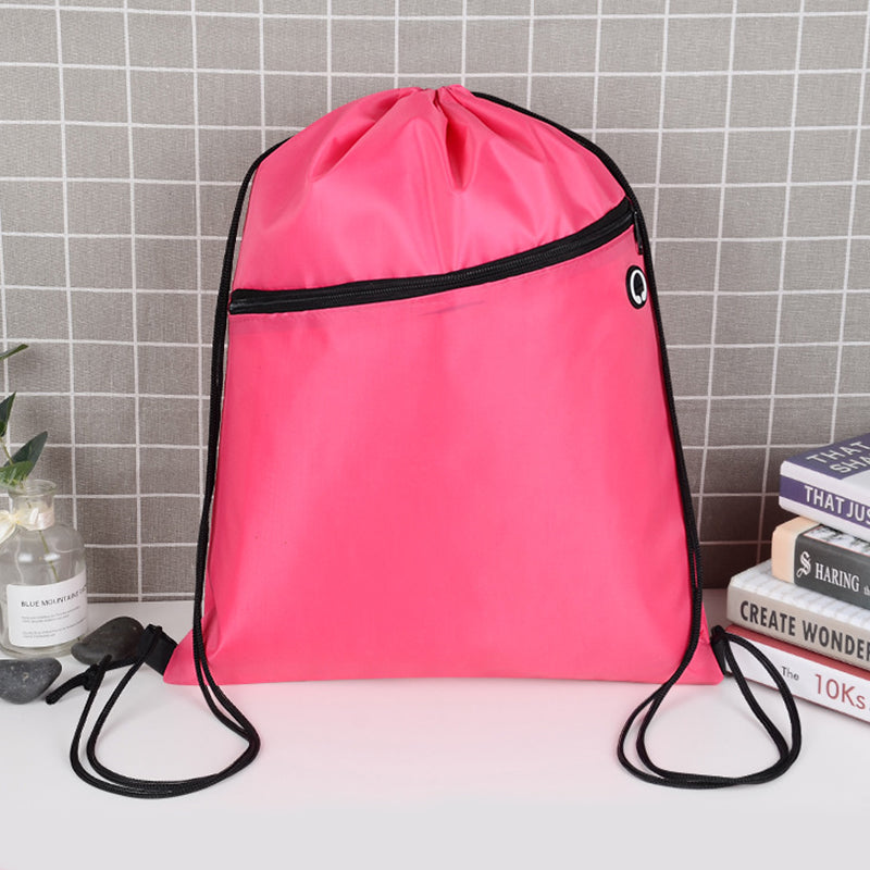 Sacs de sport durables en polyester avec cordon de serrage, vente en gros, avec poche avant à fermeture éclair
