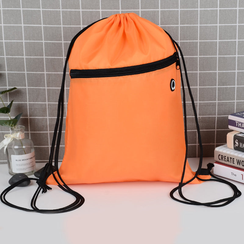 Sacs de sport durables en polyester avec cordon de serrage, vente en gros, avec poche avant à fermeture éclair