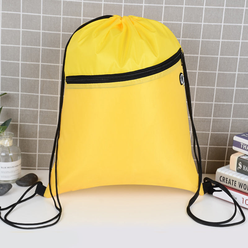 Sacs de sport durables en polyester avec cordon de serrage, vente en gros, avec poche avant à fermeture éclair