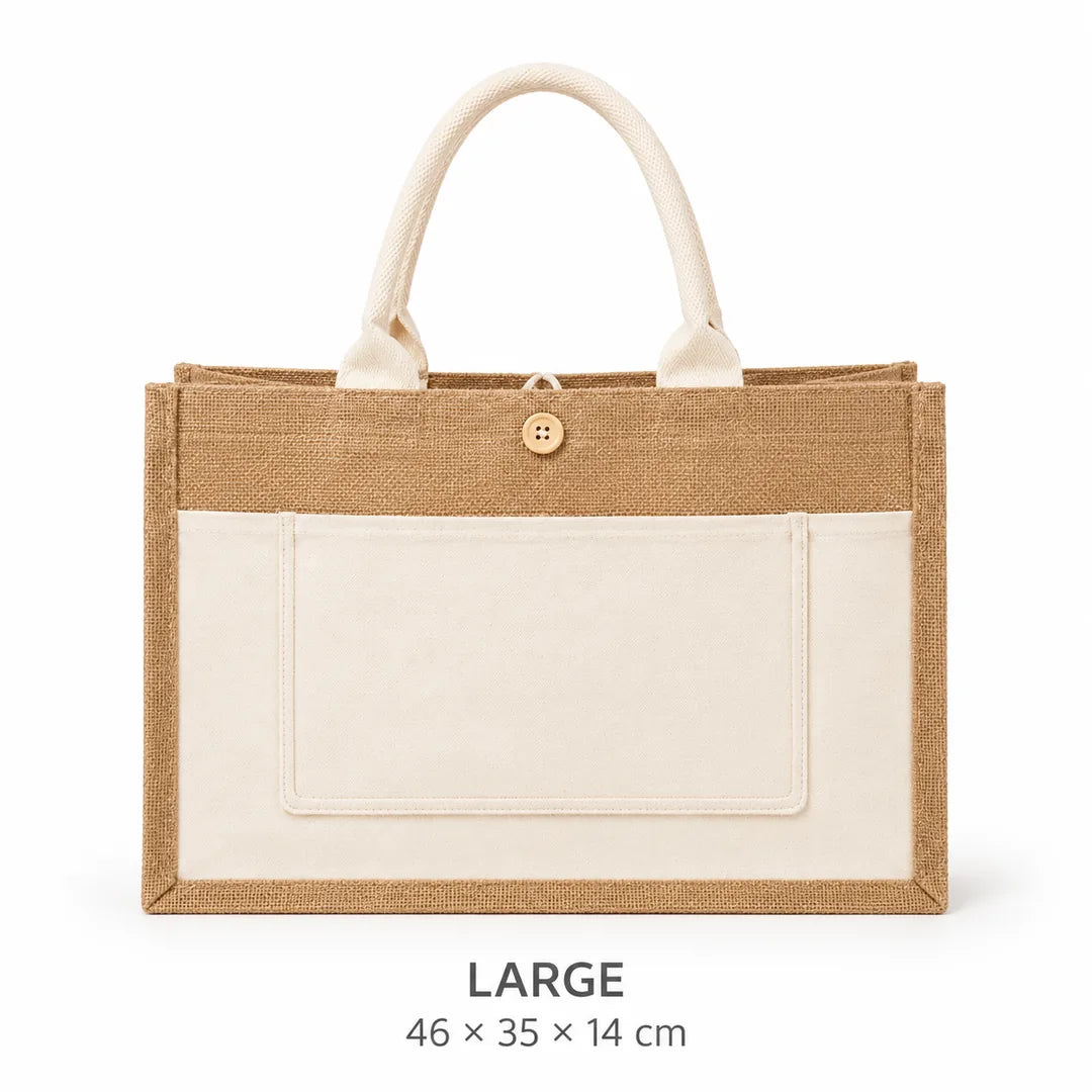 Large Wholesale Burlap Jute Tote Bags with Canvas Pocket