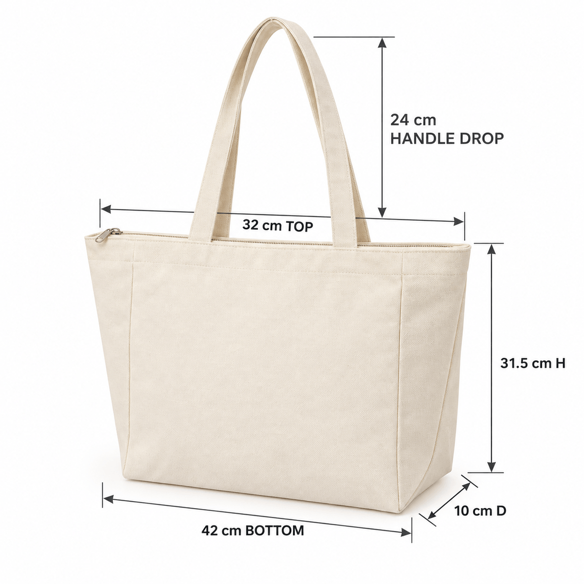 Wholesale Large Canvas Tote Bag with Zipper and Inside Pocket