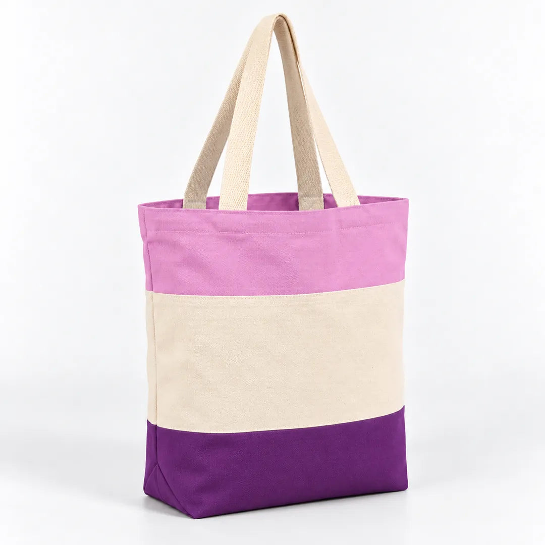Tri-Color Canvas Tote Bags in Bulk with Gusset