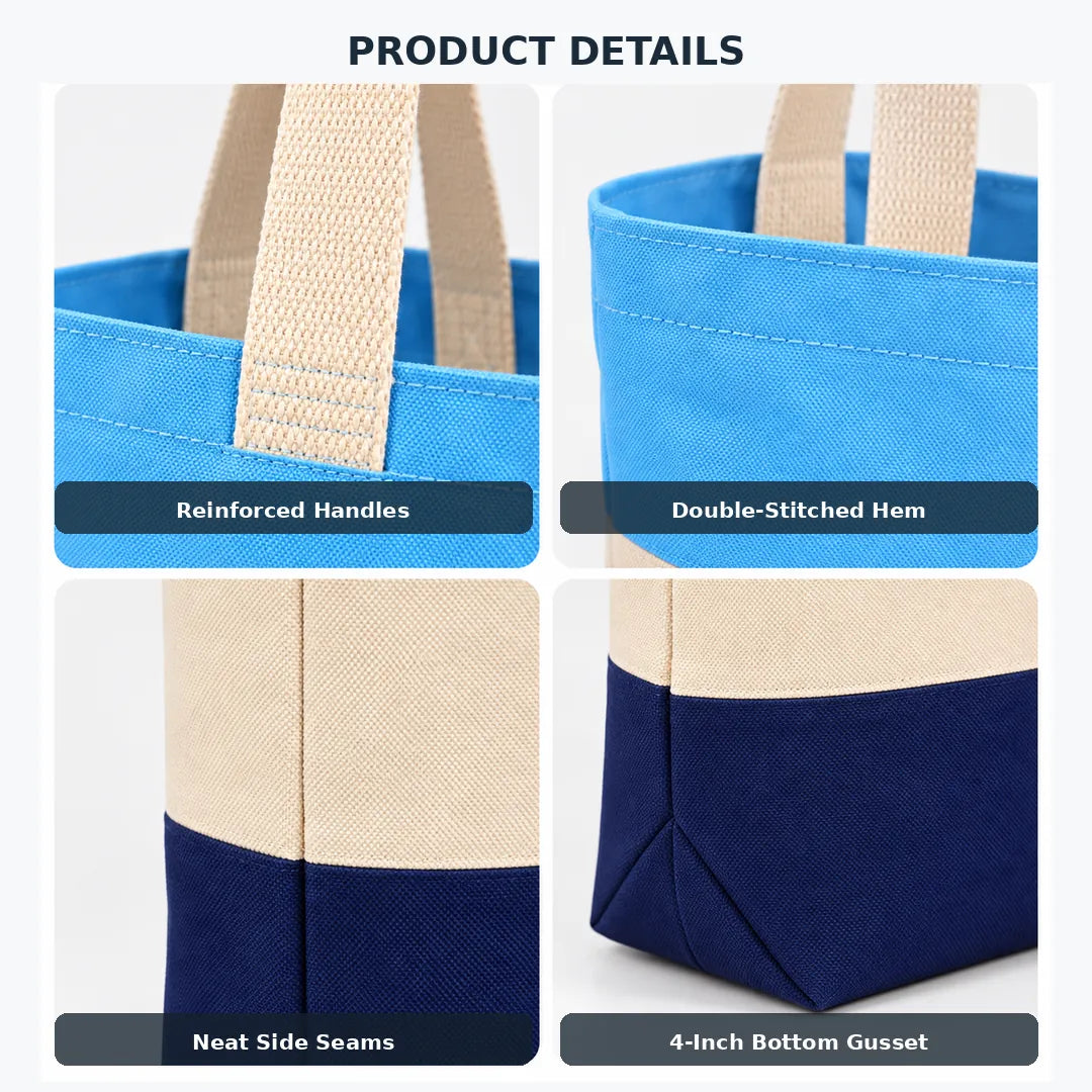 Tri-Color Canvas Tote Bags in Bulk with Gusset
