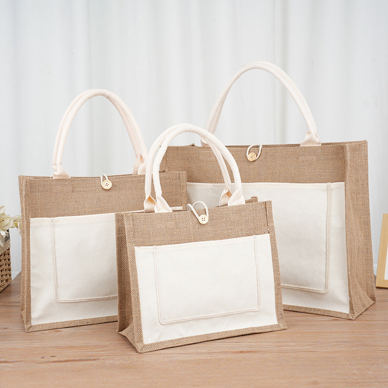 Small Wholesale Burlap Jute Bags with Outside Pocket for Wedding