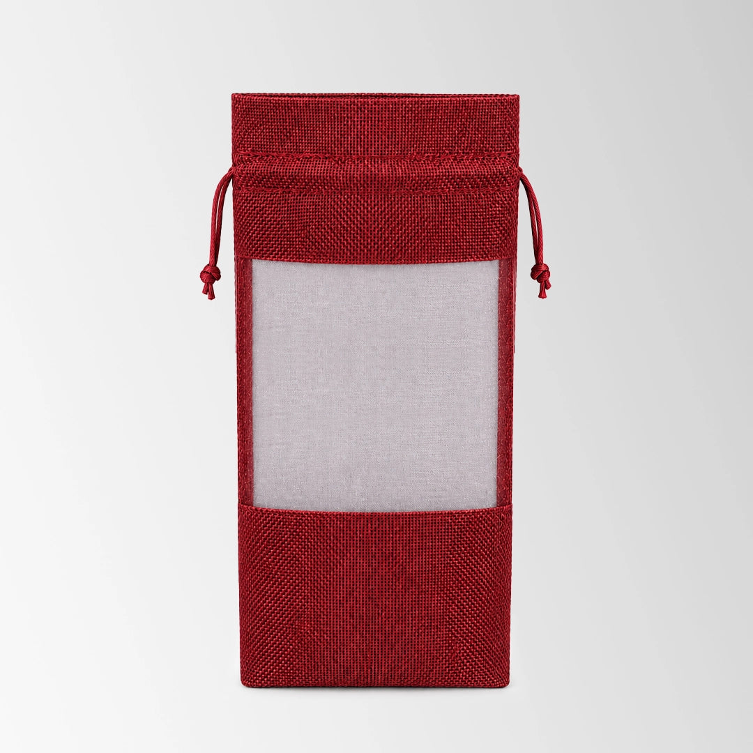 Burlap Jute Bottle Bags with Sheer Window for Wedding