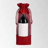 Burlap Jute Bottle Bags with Sheer Window for Wedding