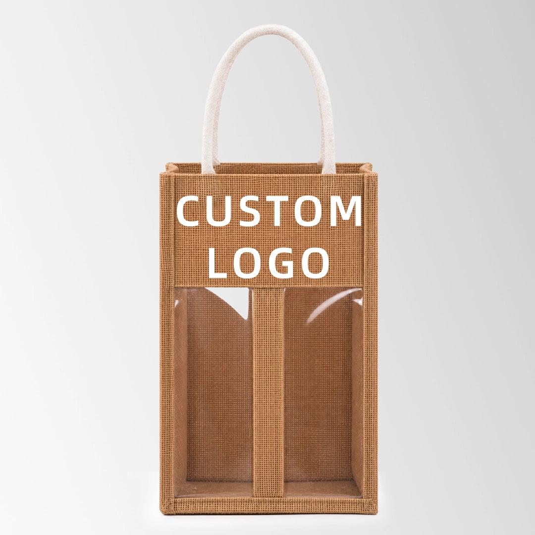 Burlap Wine Gift Bags with Double Window for Wedding