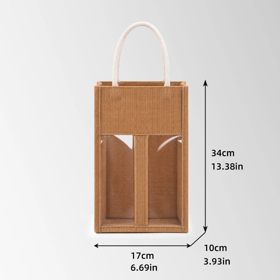 Burlap Wine Gift Bags with Double Window for Wedding