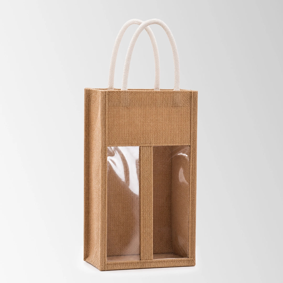 Burlap Wine Gift Bags with Double Window for Wedding