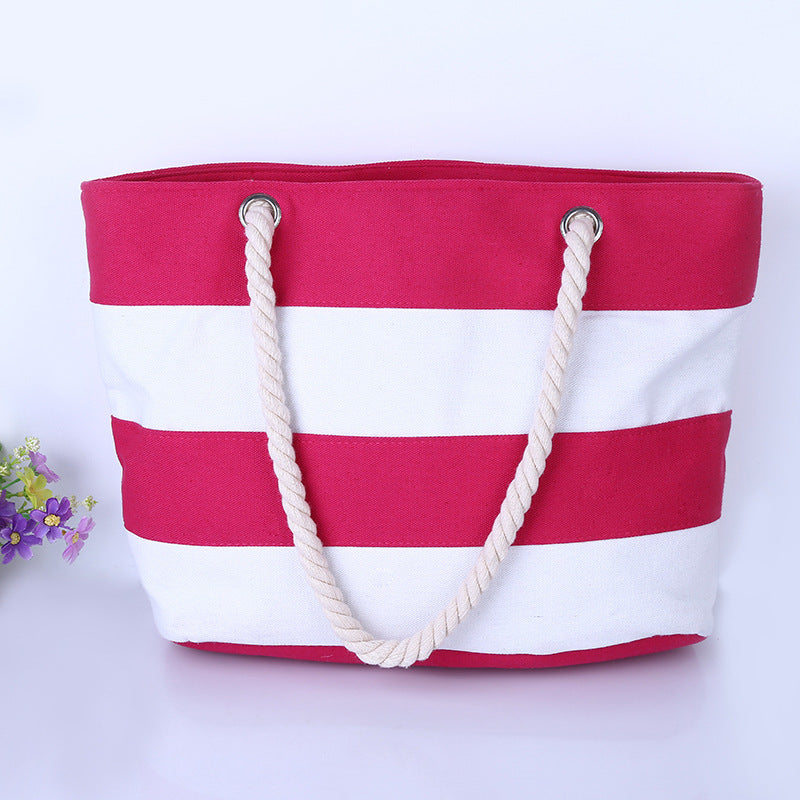 Wholesale Canvas Striped Beach Tote Bags with Rope Handles