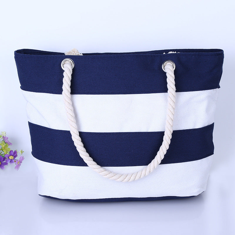 Wholesale Canvas Striped Beach Tote Bags with Rope Handles