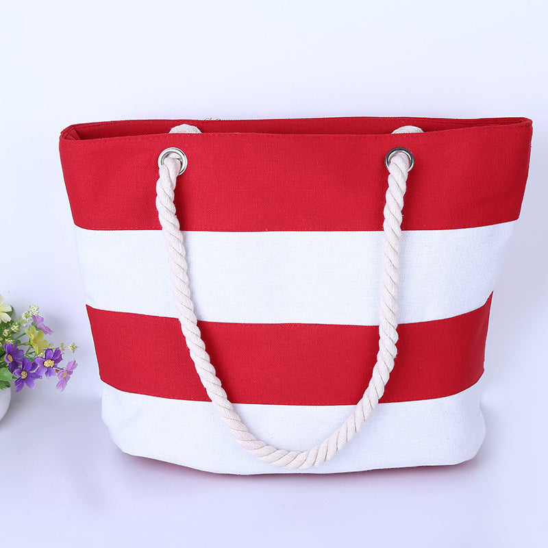 Wholesale Canvas Striped Beach Tote Bags with Rope Handles