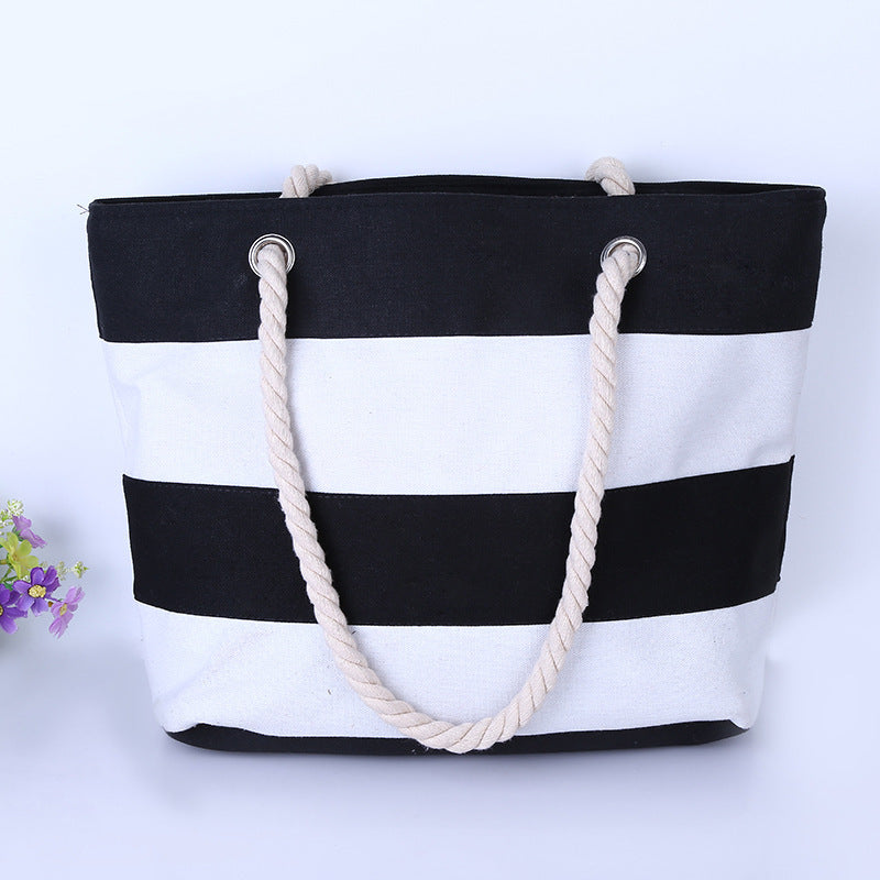 Wholesale Canvas Striped Beach Tote Bags with Rope Handles