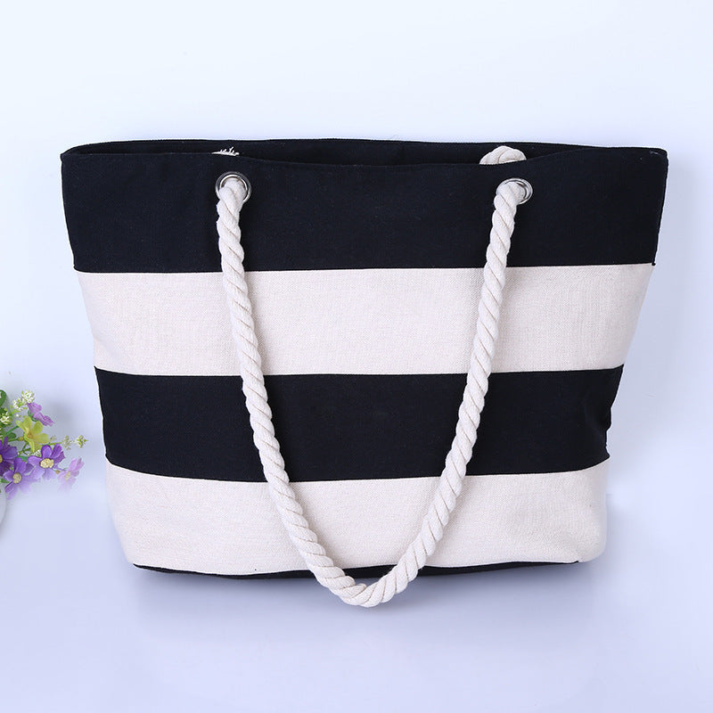 Wholesale Canvas Striped Beach Tote Bags with Rope Handles