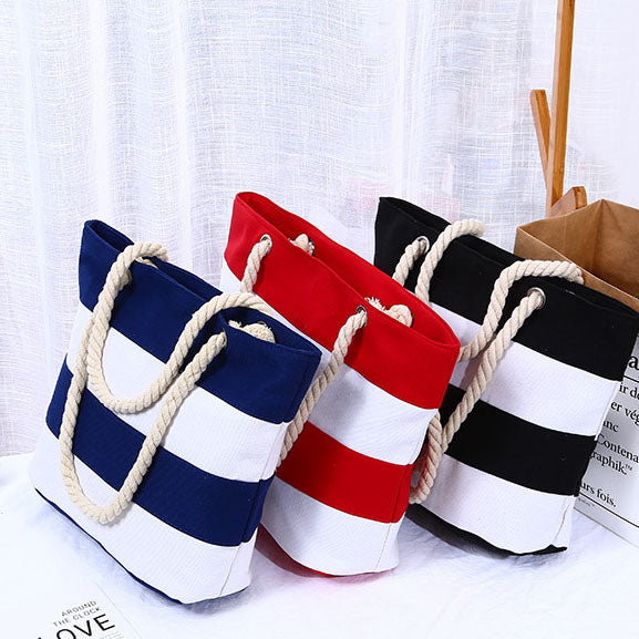 Wholesale Canvas Striped Beach Tote Bags with Rope Handles