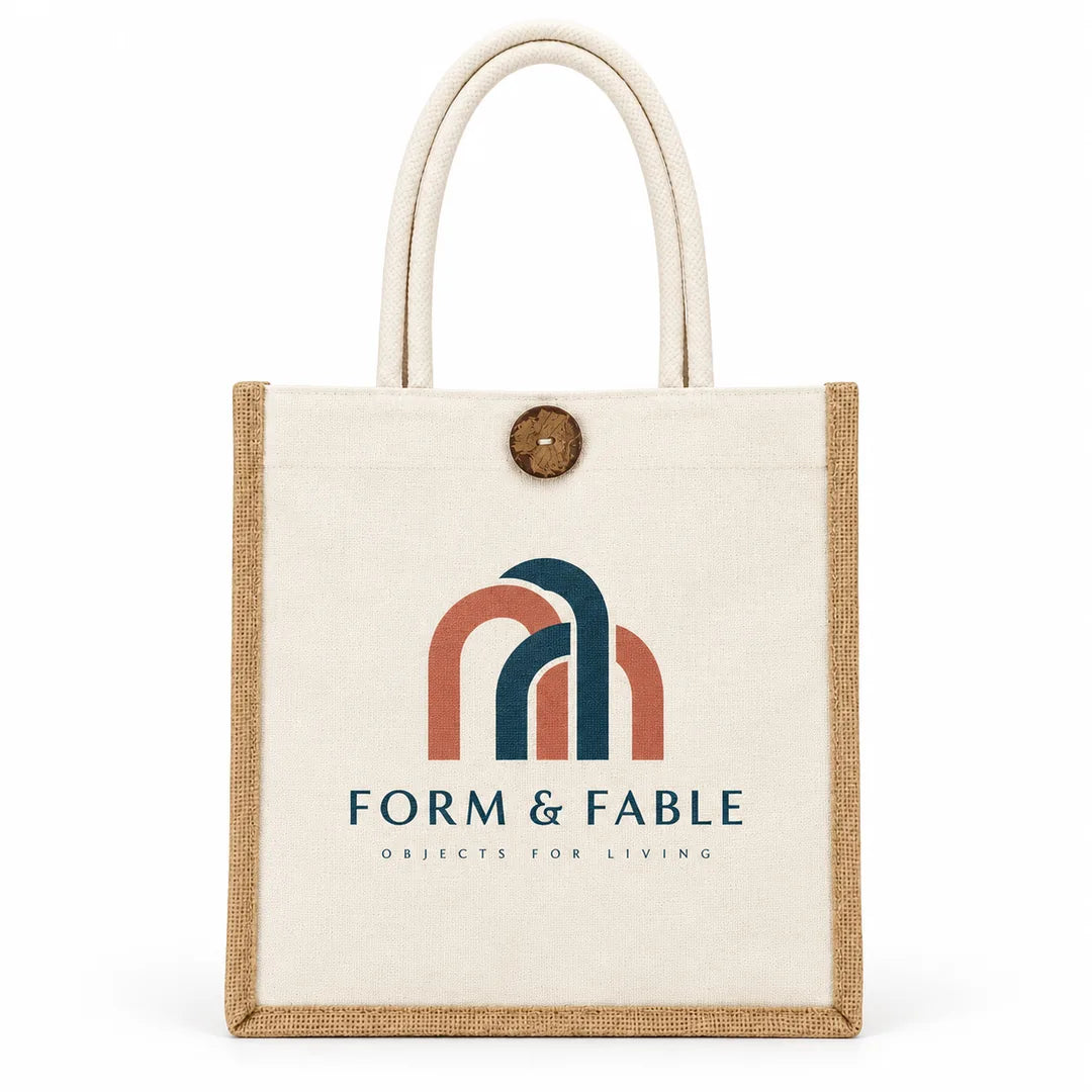 Custom Jute Canvas Tote Bags with Button Closure