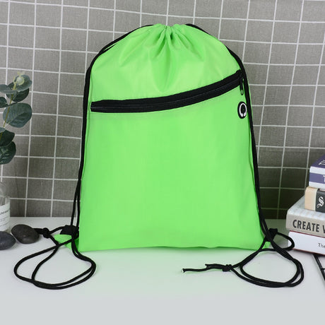 Wholesale Durable Polyester Drawstring Gym Bags with Front Zipper Pocket