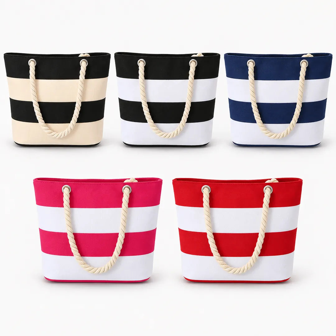 Striped Rope Handle Beach Tote Bags in Bulk
