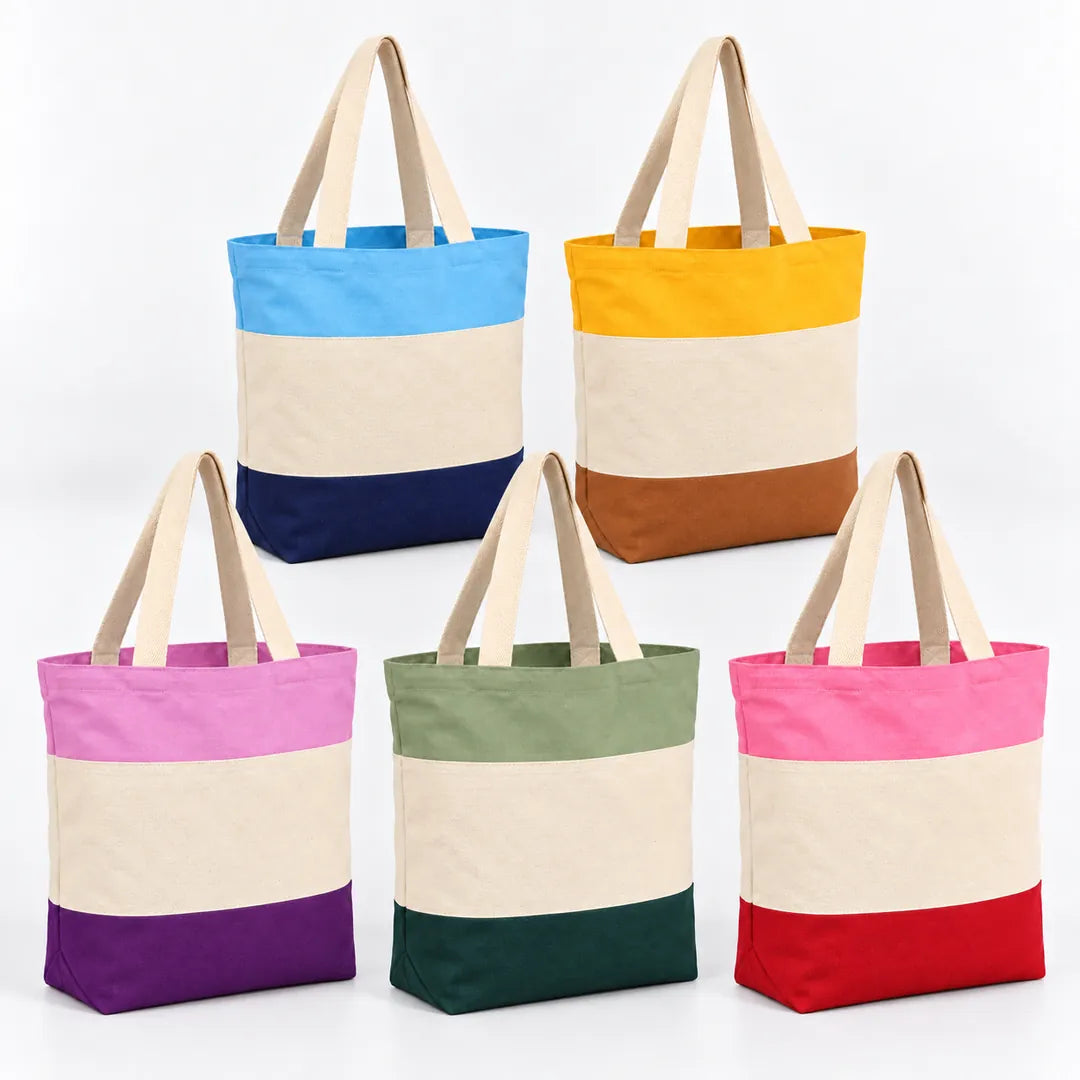 Tri-Color Canvas Tote Bags in Bulk with Gusset