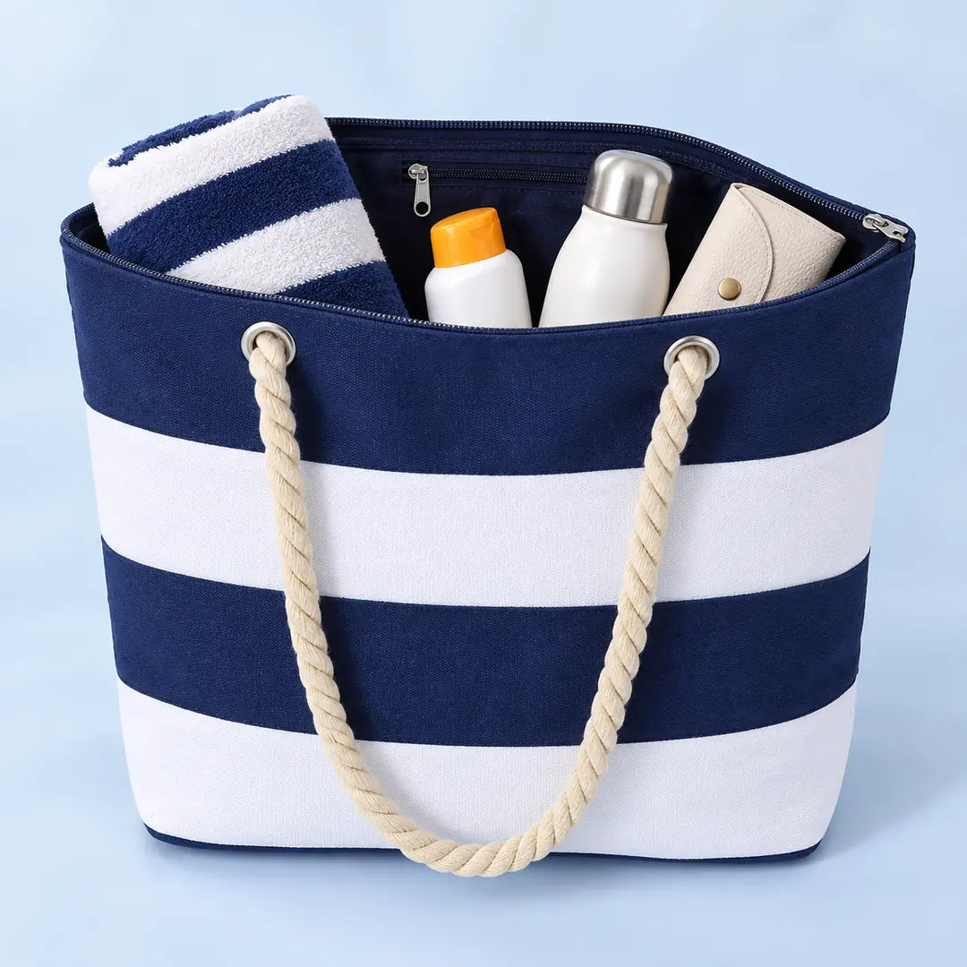 Striped Rope Handle Beach Tote Bags in Bulk