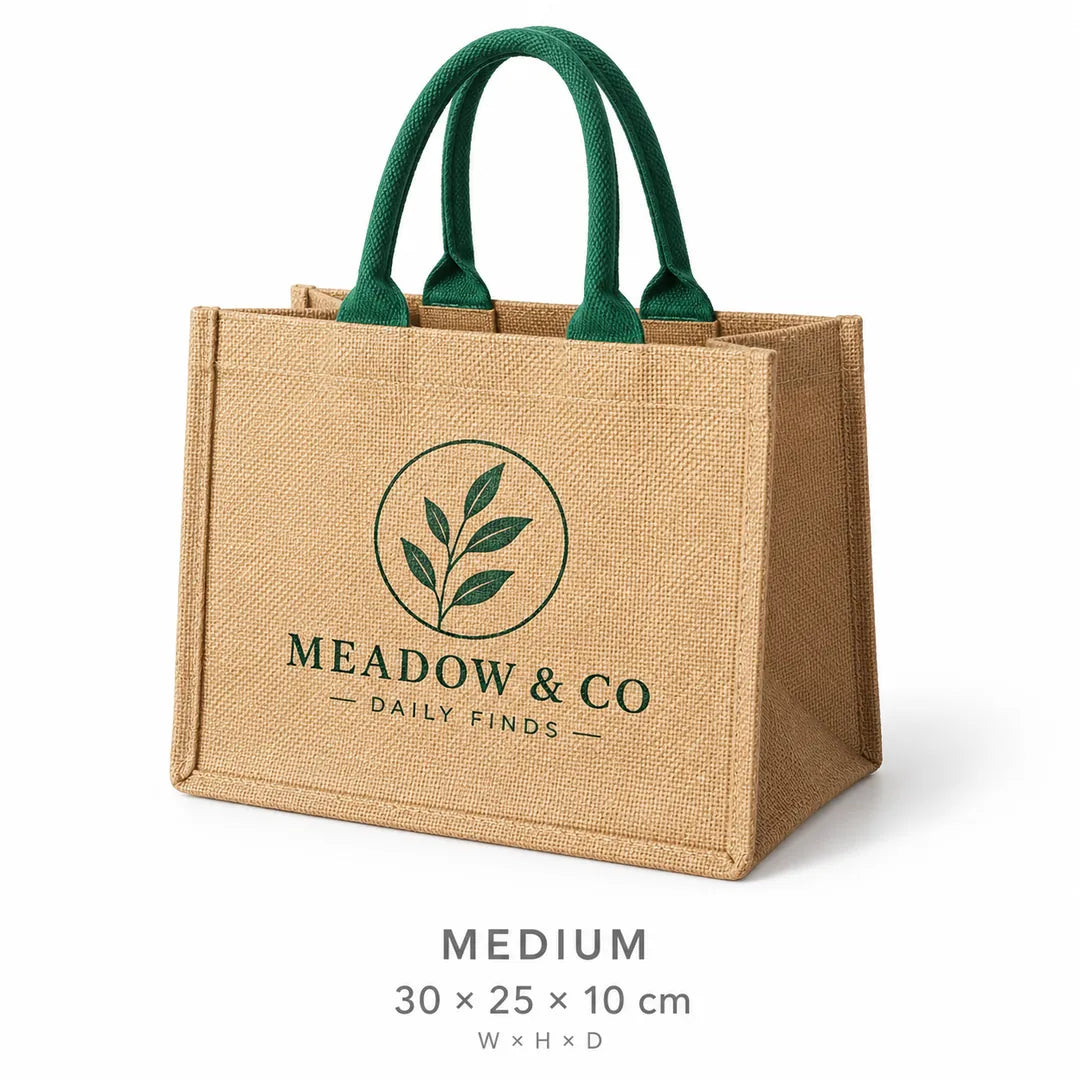 Medium Custom Jute Gift Bags with Colored Handles