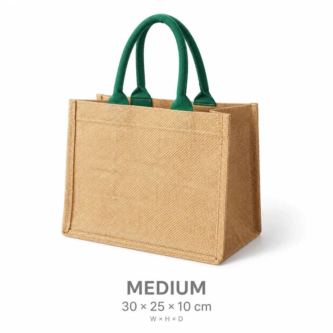 Medium Wholesale Jute Gift Bags with Colored Handles