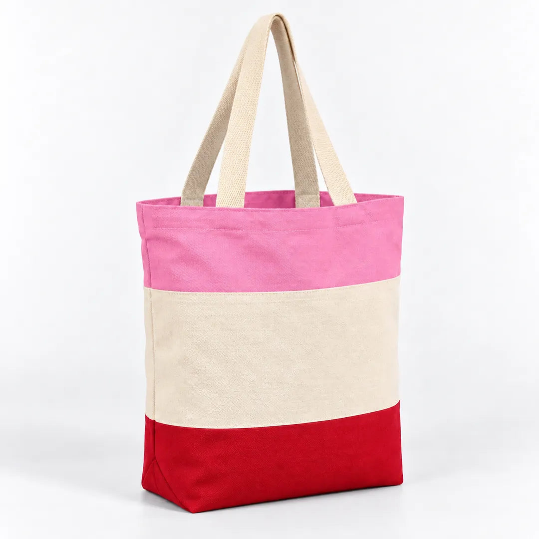 Tri-Color Canvas Tote Bags in Bulk with Gusset