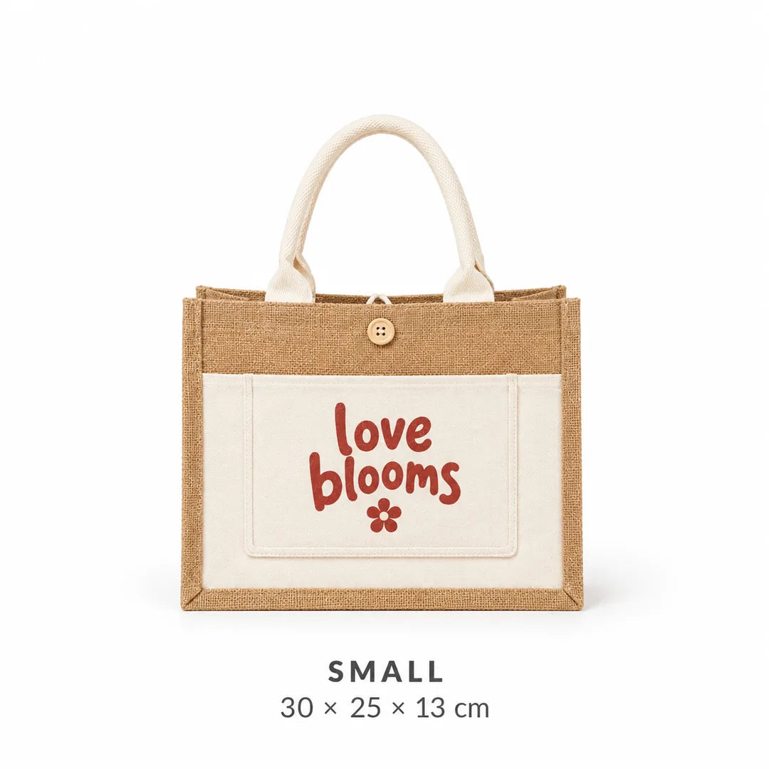 Custom Small Jute Tote Bags with Outside Pocket