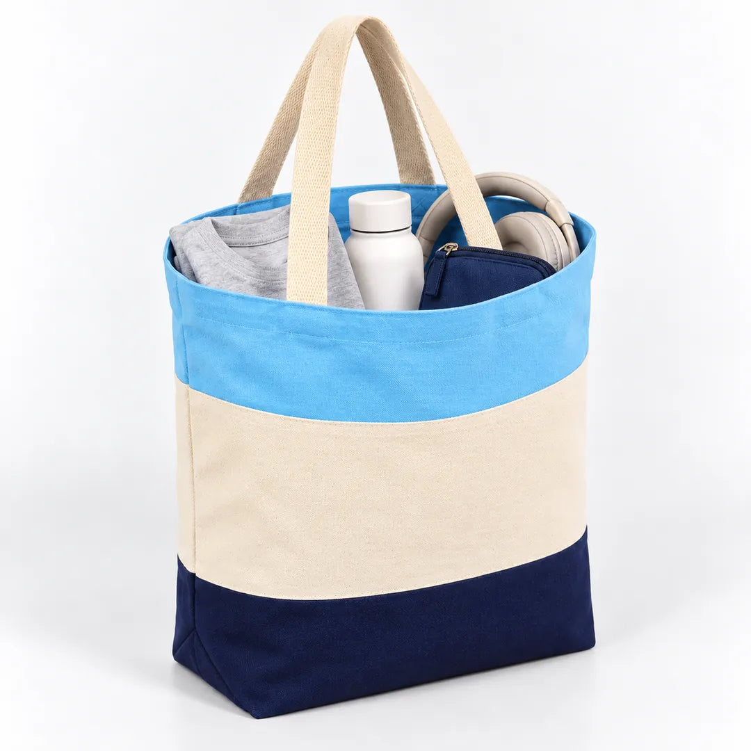 Tri-Color Canvas Tote Bags in Bulk with Gusset