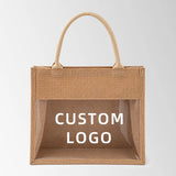 Waterproof Lining Clear Window Custom Jute Tote Bags