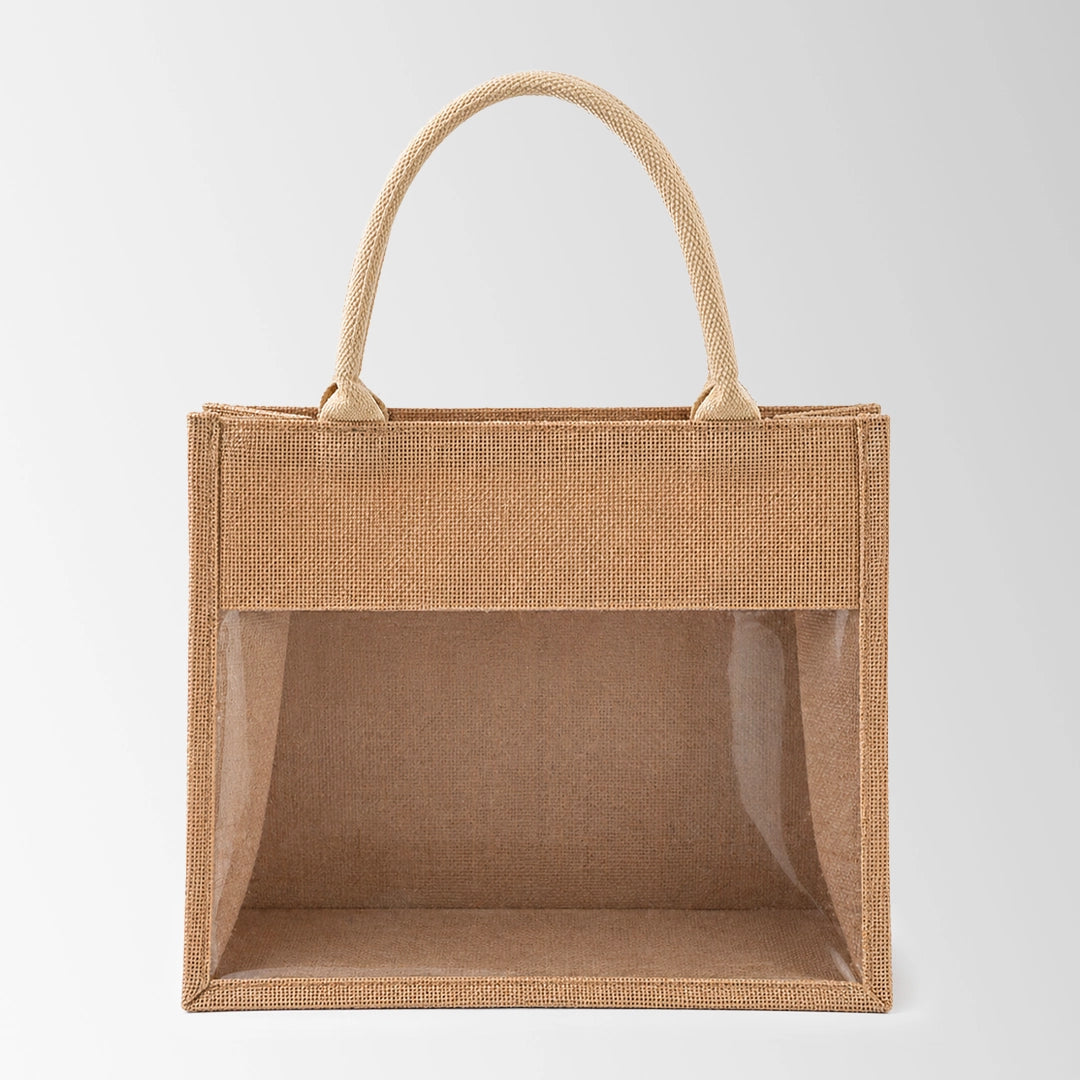 Waterproof Lining Clear Window Custom Jute Tote Bags