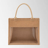 Waterproof Lining Clear Window Custom Jute Tote Bags