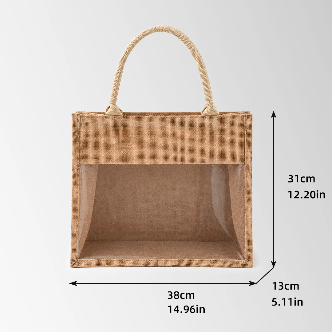 Waterproof Lining Clear Window Custom Jute Tote Bags