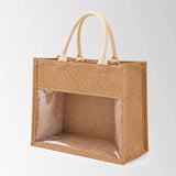 Waterproof Lining Clear Window Custom Jute Tote Bags