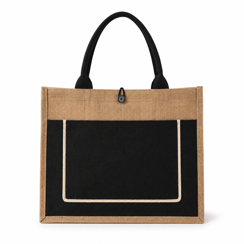 Wholesale Burlap Jute Tote Bags with Canvas Pocket