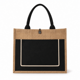 Wholesale Burlap Jute Tote Bags with Canvas Pocket