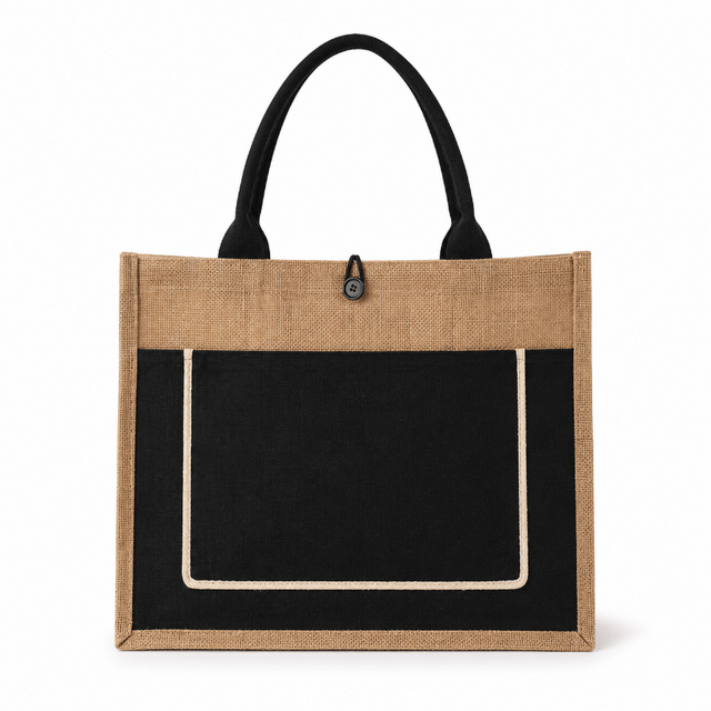 Wholesale Burlap Jute Tote Bags with Canvas Pocket