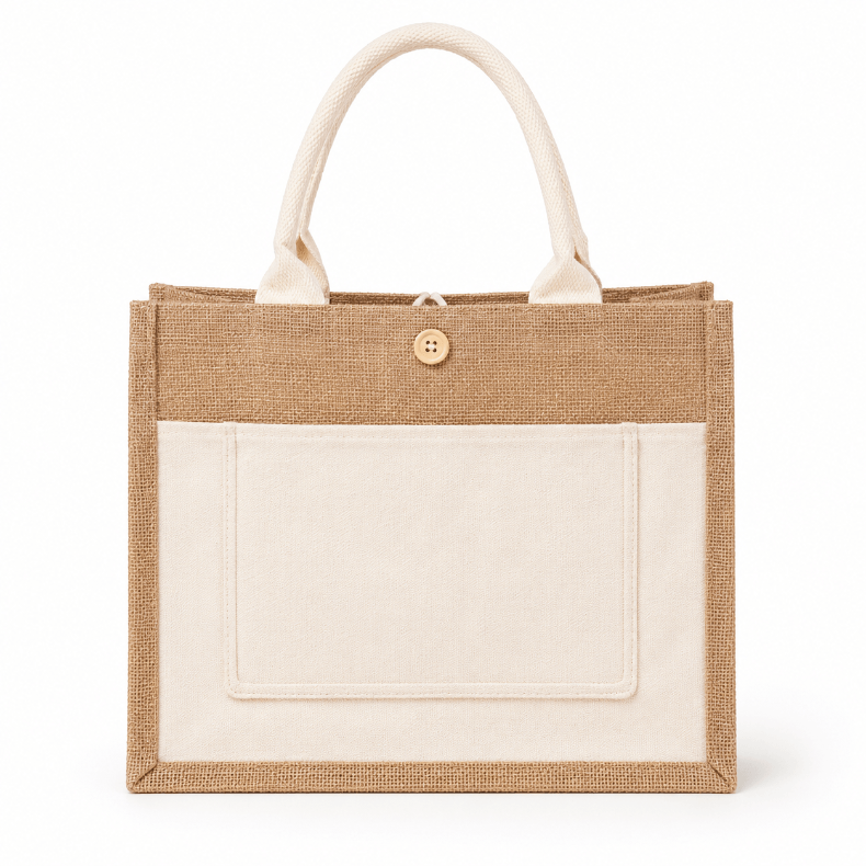 Wholesale Burlap Jute Tote Bags with Canvas Pocket