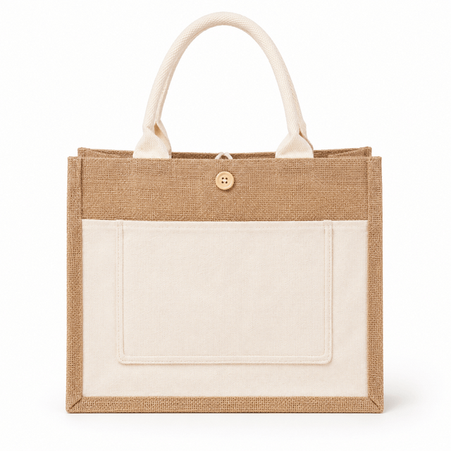 Wholesale Burlap Jute Tote Bags with Canvas Pocket