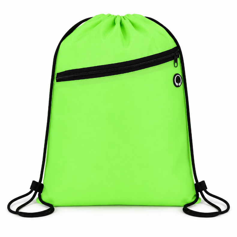 Wholesale Durable Polyester Drawstring Gym Bags with Front Zipper Pocket