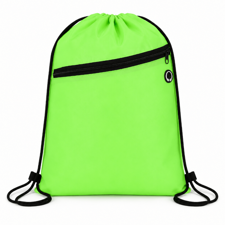 Wholesale Durable Polyester Drawstring Gym Bags with Front Zipper Pocket