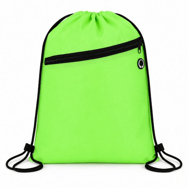 Wholesale Durable Polyester Drawstring Gym Bags with Front Zipper Pocket