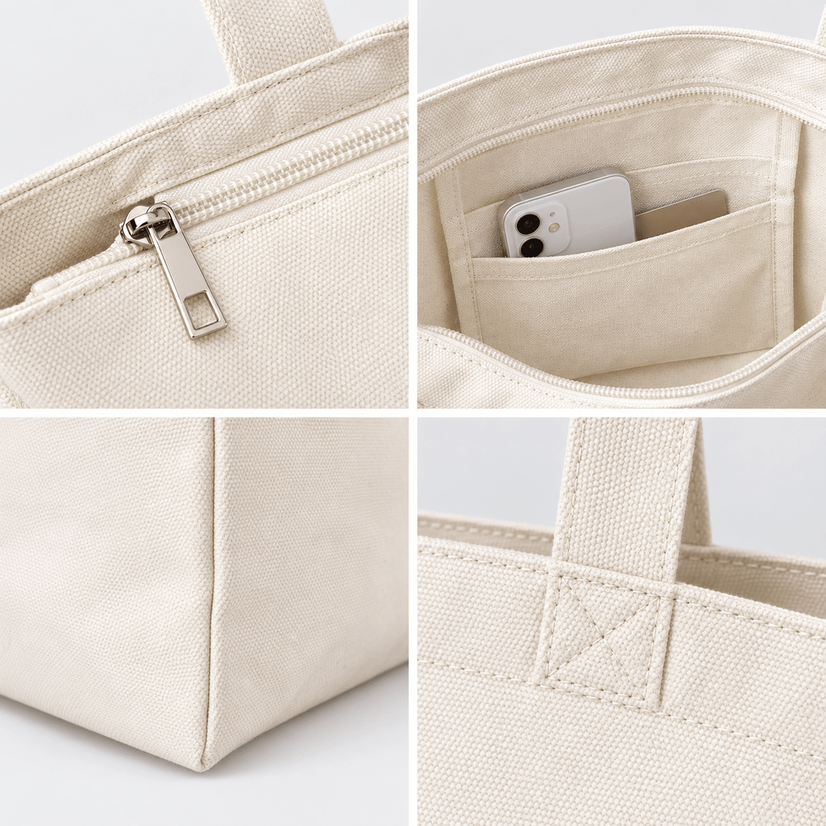 Wholesale Large Canvas Tote Bag with Zipper and Inside Pocket